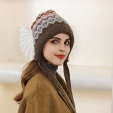 Koreanische Retro-Diamantgitter-Strickmütze mit Ohrenschützern, warm, passend zur verdickten Wollmütze